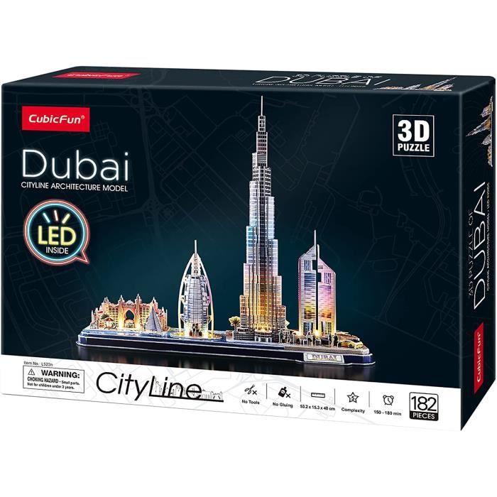World Brands - City Line Dubai LED, Puzzle 3d Enfant Et Adulte, Puzzle 3d, Cadeau Anniversaire Fille Et Garcon, Culture, Maquettes