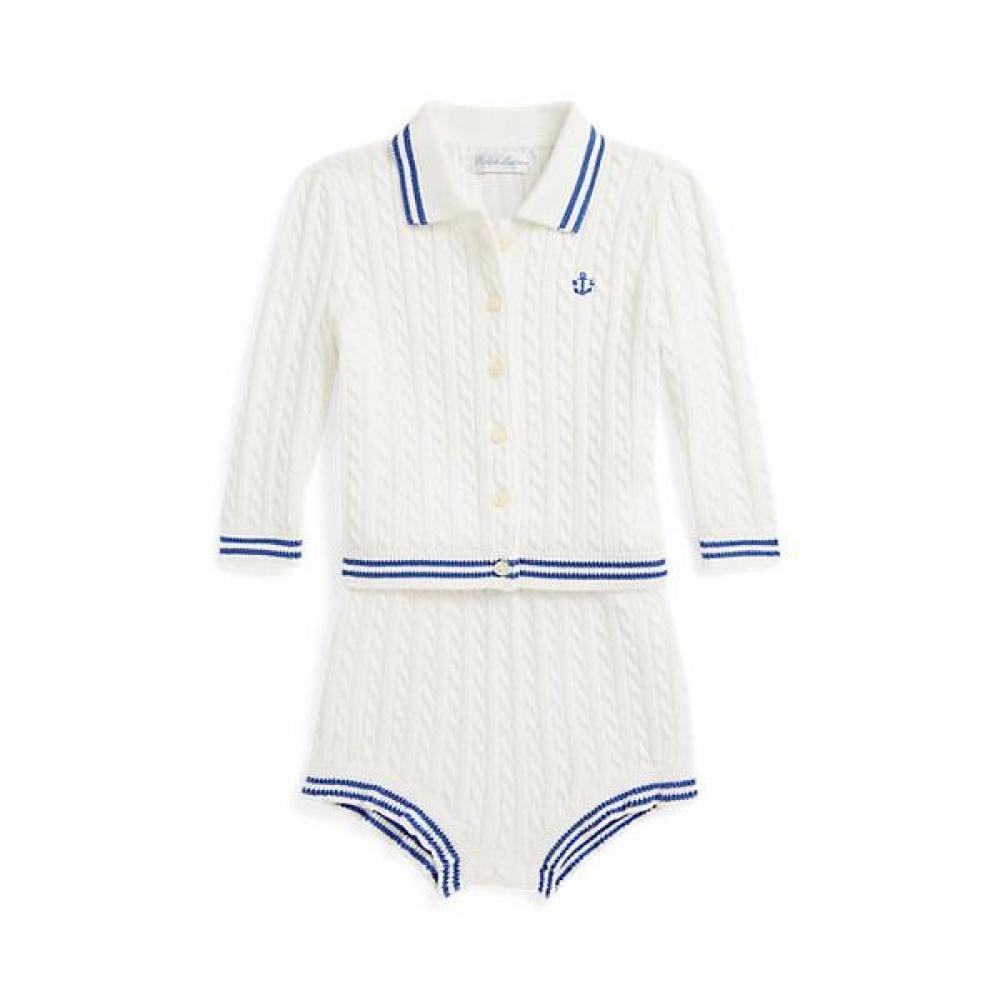Polo Ralph Lauren Baby Girls Mini Cable Cotton Cardigan And Bloomer Cwpo2stf9s20044100 12M