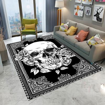 Retro Dekoratives Muster Schädel Teppich Wohnzimmer Sofa Schlafzimmer Arbeitszimmer Küche Eingangstürmatte Rutschfest Spielkarten Dekor Teppich