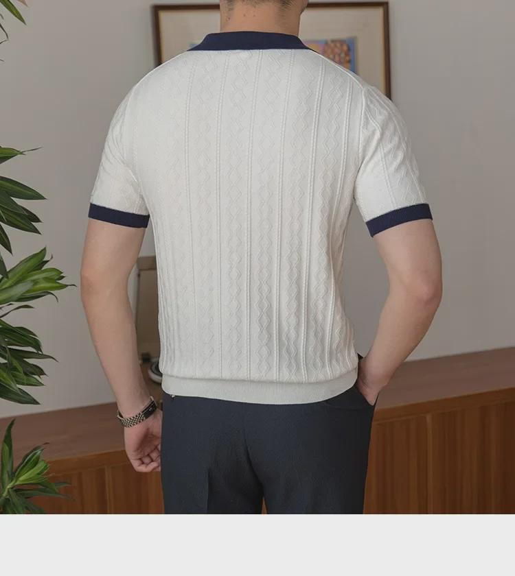 Italian Style Men's Slim Fit Polo - Summer Breathable, Trendy, V-Lapel, Jacquard Knit Short Sleeve