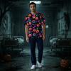 Haut d'uniforme médical pour homme avec imprimé Halloween, col en V, poche poitrine, manches courtes, pour professionnels de la santé