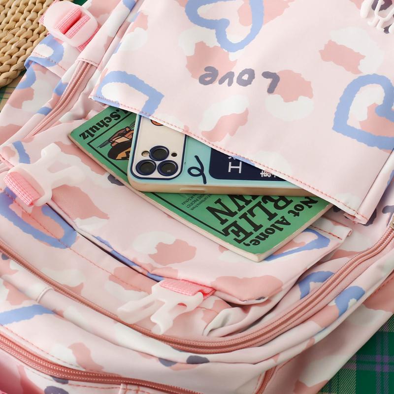 Women's Love Backpack Set Student Large Capacity School Bag Women's Four-Piece Backpack with Pen Bag