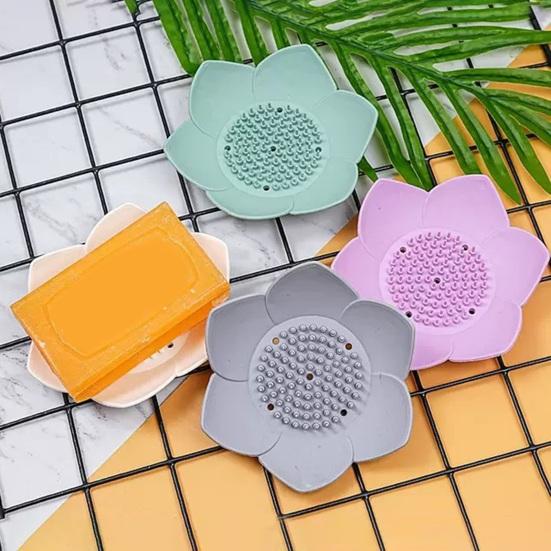 Silicone Soap Dish Lotus Shape Soap Holder with Drainage Holes Non-Slip Soap Holder