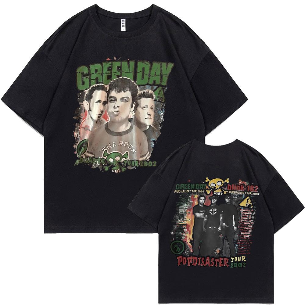 Rare Punk Band Green Day Popdisaster Tour 2002 T-shirts Unisex Women Vintage Gothic Rock Oversized Tshirt Male Cotton Casual Tees