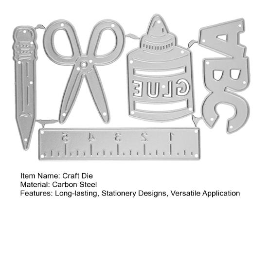 Stationery Die Cuts, Metal Cutting Dies, Scissors Glue Ruler Pencil ABC Letters Dies, School-themed Dies for Scrapbooking Card Making Embossing DIY