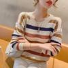 Women Sweater Loose Korean Fashion Knitted Autumn Spring Jumper Striped Hollow Out Streetwear Round Neck Female Clothing