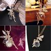 Elegant Fashion Women Crystal Fairy Angel Wing Pendant Long Chain Necklace Gift
