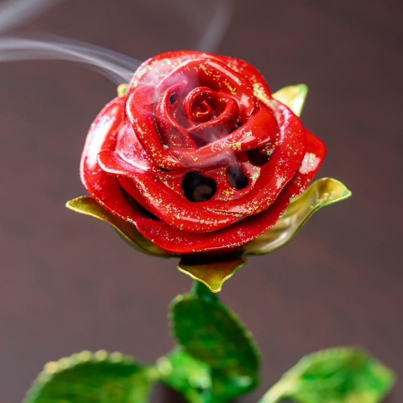 Ceramic Rose Incense Burner Ornament Decorative for Living Room Table Fragrance Holder Indoor Dining Room Desk Decor
