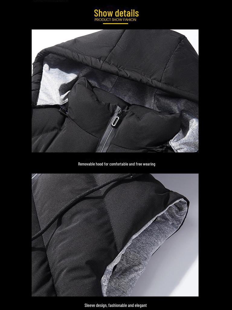 Men's Large Hooded Slim Fit Down Cotton Vest - Youth Trend Waistcoat