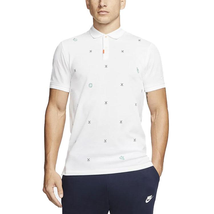 Nike Geometric Pattern Embroidered Short Sleeve Polo Men Tops White CI9783-100