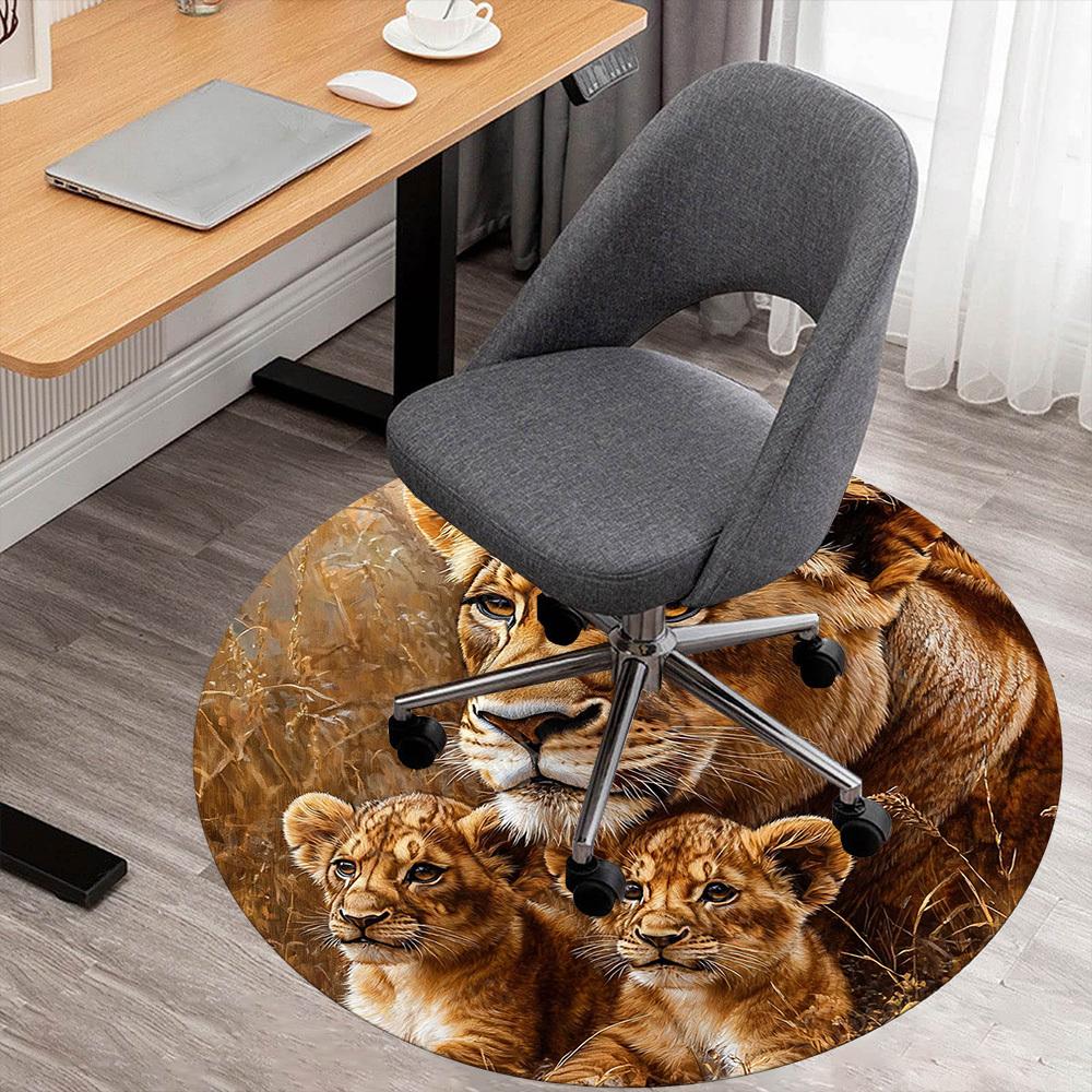 1PC lioness cubs Office Round Area Rug, Under Office Chairs Bedroom Living Room Home Decor, Carpet for Office -1110113