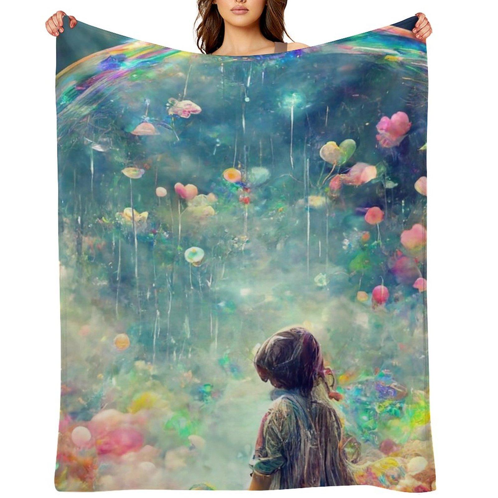 

Bubble Girl Dreamer Rainbow Abstract Art Print Throw Blanket Luxury Designer Shaggy Blankets For Sofas Custom Blankets 30x40in