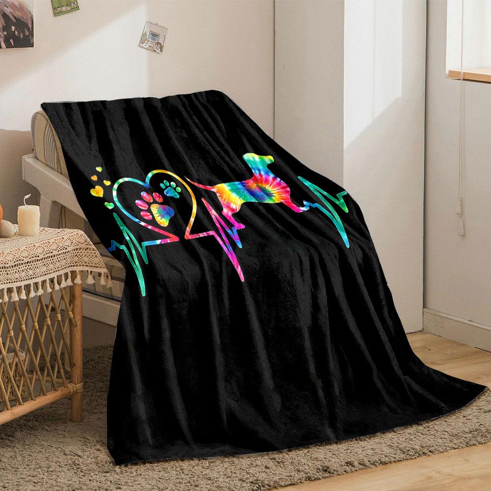 Colorful Dog and Paw Heartbeat Design print blanket soft and cozy perfect for the living room bed sofa or a nap,gift