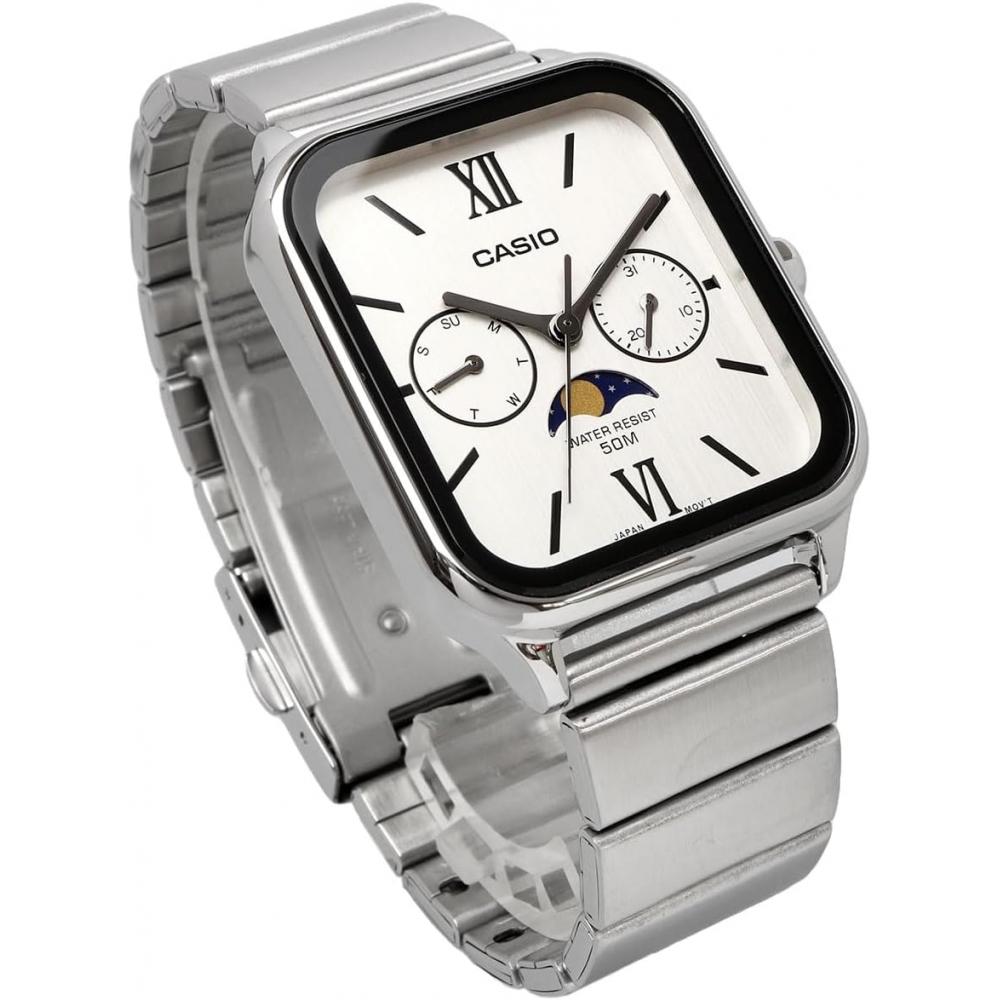CaSio Standard Moon PhaSe Analog Men S Watch Metal Band Silver Mtp M305d 7a2v