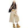 Fashion Summer Vintage Hong Kong Style Wide Leg Draped Straight Denim Cropped Capri Pants For Petite Girls Trendy Slimming FigureFlattering Design