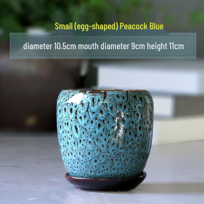 Breathable Ceramic Flower Pot with Tray for Gardenia and Succulents, Chinese Style, Large and Durable for Balcony Use.