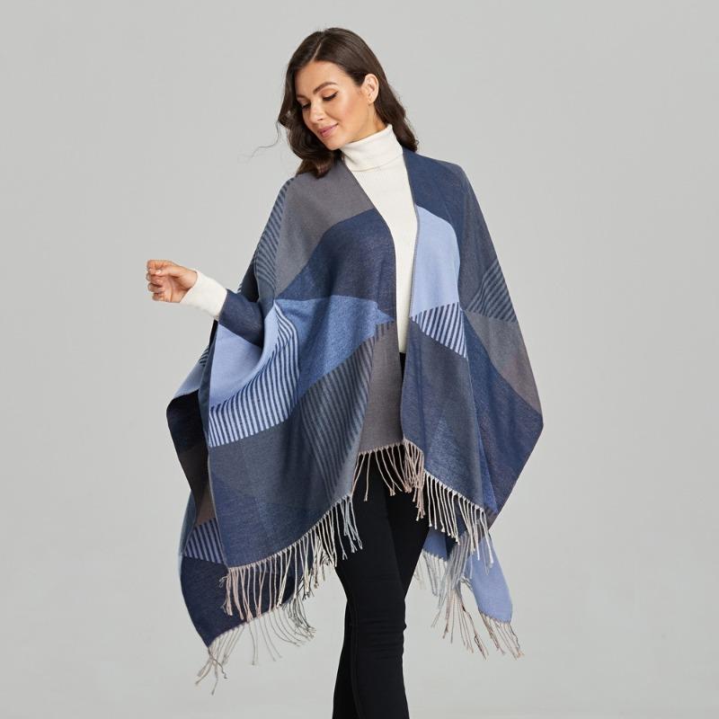 Neuer Schal Stola einfach Quaste Schlitzgabel warm Imitatkashmir groß Umhang Klimaanlage warme Decke