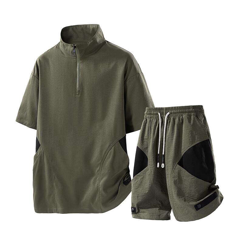 JEEP SPIRIT Men s Casual Breathable Short Sleeve Two-Piece Set L