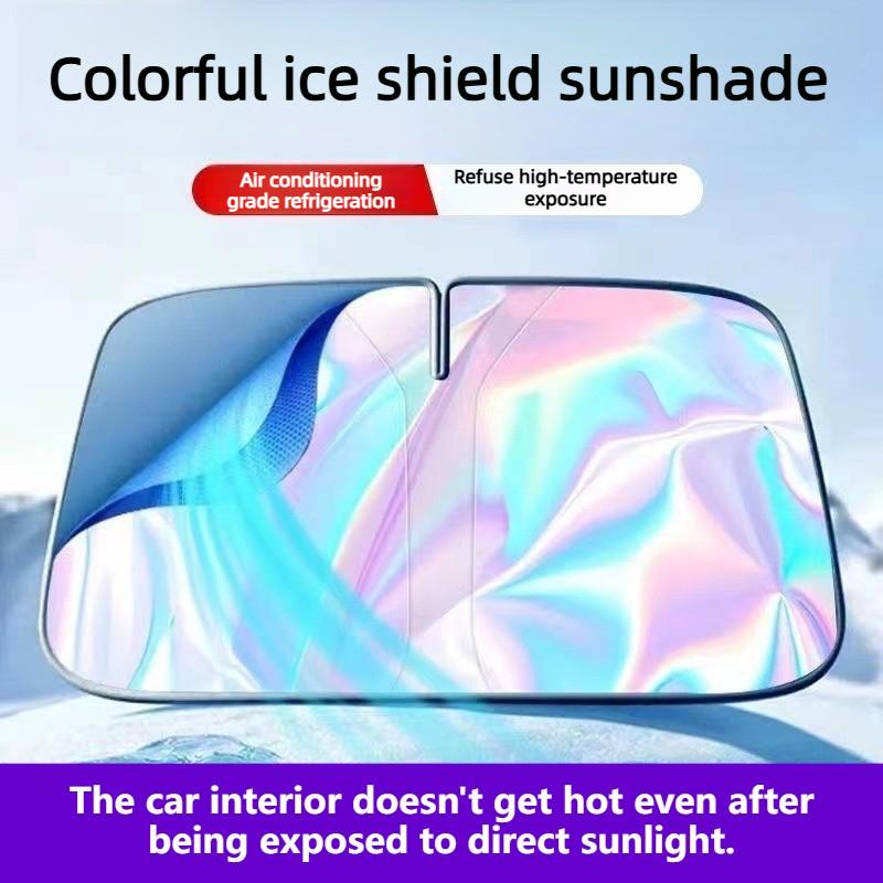Holographic Car Sun Shade Foldable Frameless Windshield Sunshade Iridescent Rainbow Reflective UV Protector Heat Insulation Shield