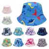 New Printed Parent-child Bucket Hat Double-sided Cartoon Dinosaur Children's Pot Hat Plant Tie-dye Cute Baby Hat