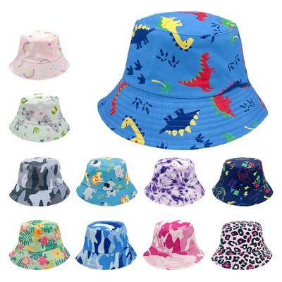 Neuer bedruckter Eltern-Kind-Bucket Hat, doppelseitiger Cartoon-Dinosaurier, Kinder-Topfhut, Pflanzen-Tie-Dye, niedlicher Babyhut