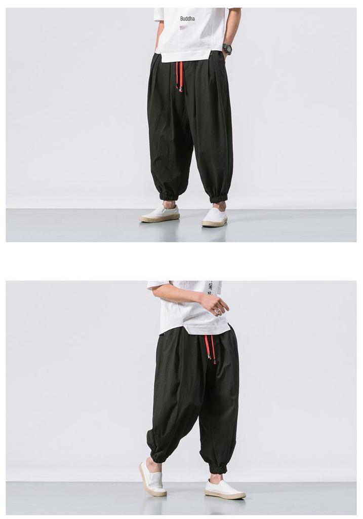 2024 Men's Linen Casual Pants: Chinese & Japanese Style, Loose Wide Leg, Tapered Plus Size Harem Carrot Pants