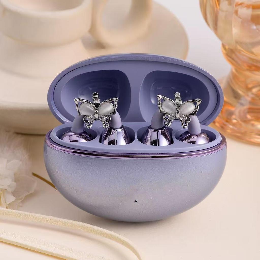 Earbuds FreeClip Borboleta Diamante Clipe de Orelha: Brinco Feminino Elegante, Luxuoso, de Alta Classe