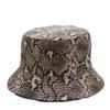 Cappello a secchiello casual con stampa su entrambi i lati, design per esterni, stile da viaggio, cappello da pescatore, cappello con stampa a serpente per tempo libero all'aperto