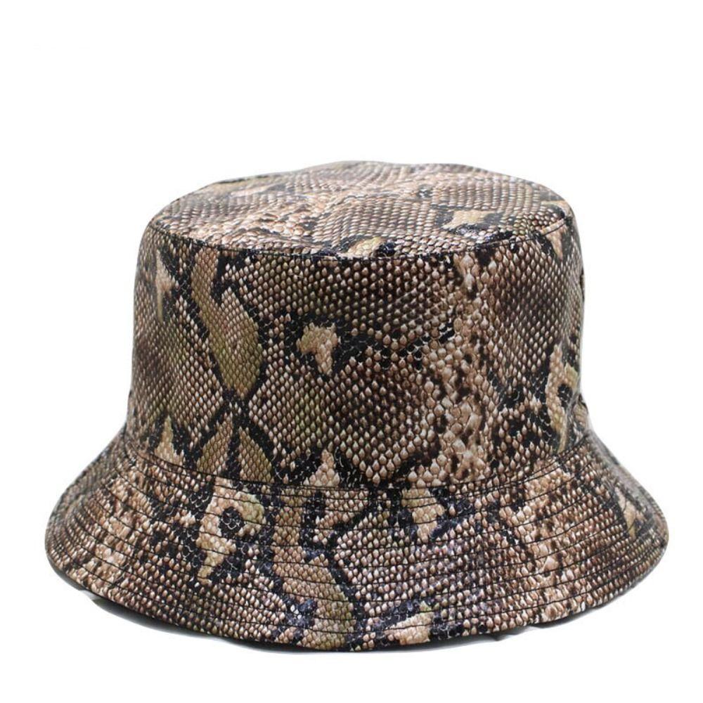 Cappello a secchiello casual con stampa su entrambi i lati, design per esterni, stile da viaggio, cappello da pescatore, cappello con stampa a serpente per tempo libero all'aperto