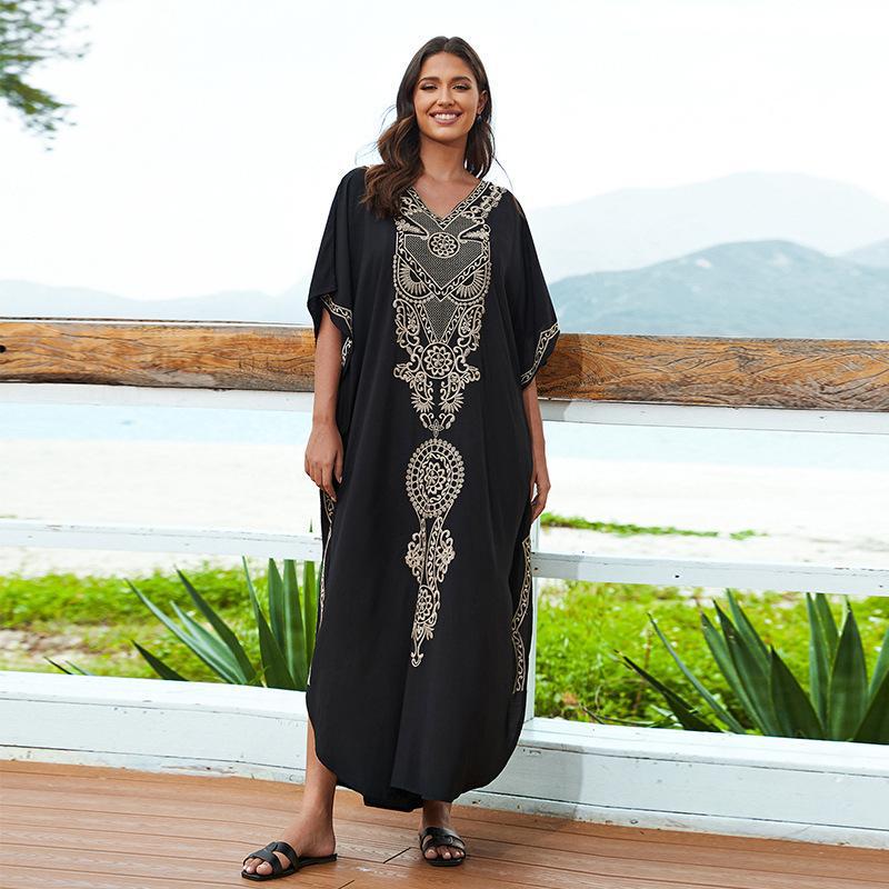 

Районное вышитое пляжное платье-накидка большого размера One Size