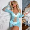 Italian new fun short skirt hip skirt mesh coat hollow sexy temptation sexy long sleeves