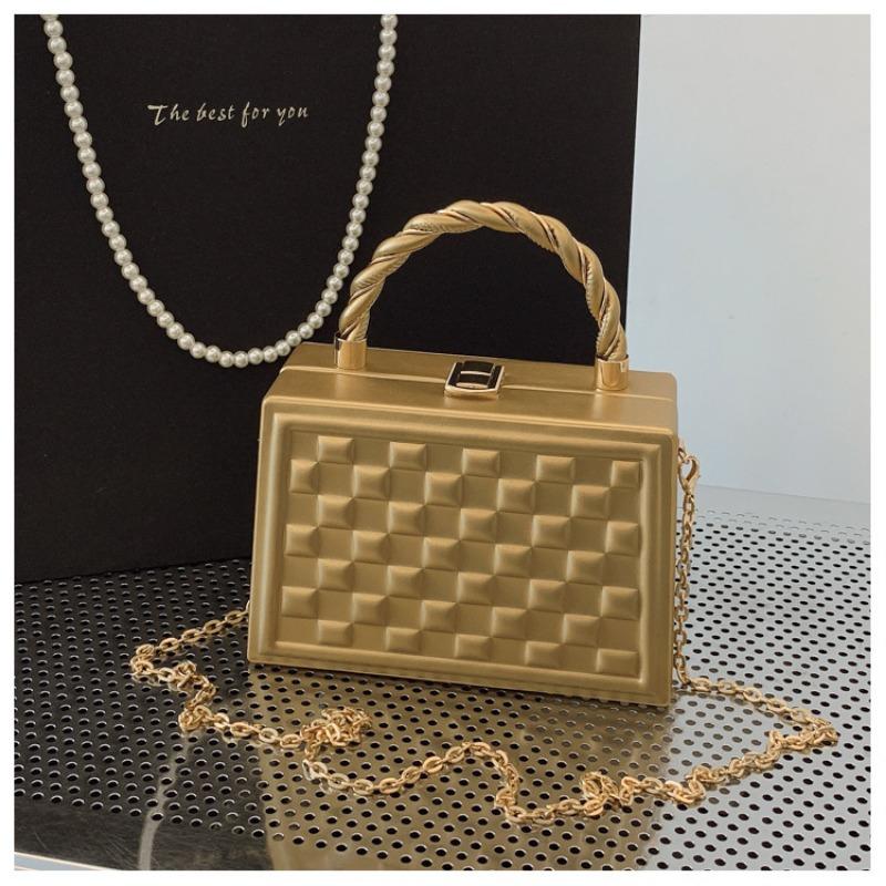 Simple bag Women's hand bag Box bag Delicate plaid chain Crossbody handbag