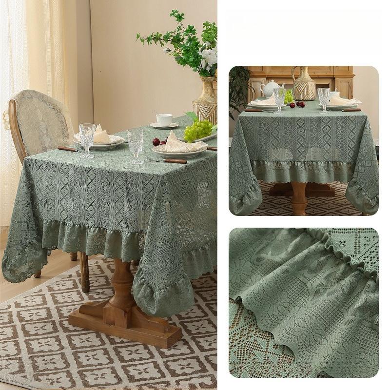 High Density Thickened Lace Tablecloth Exquisite Three-dimensional Embroidery Lotus Leaf Lace Tablecloths French Retro Rectangular Dining Table Mat