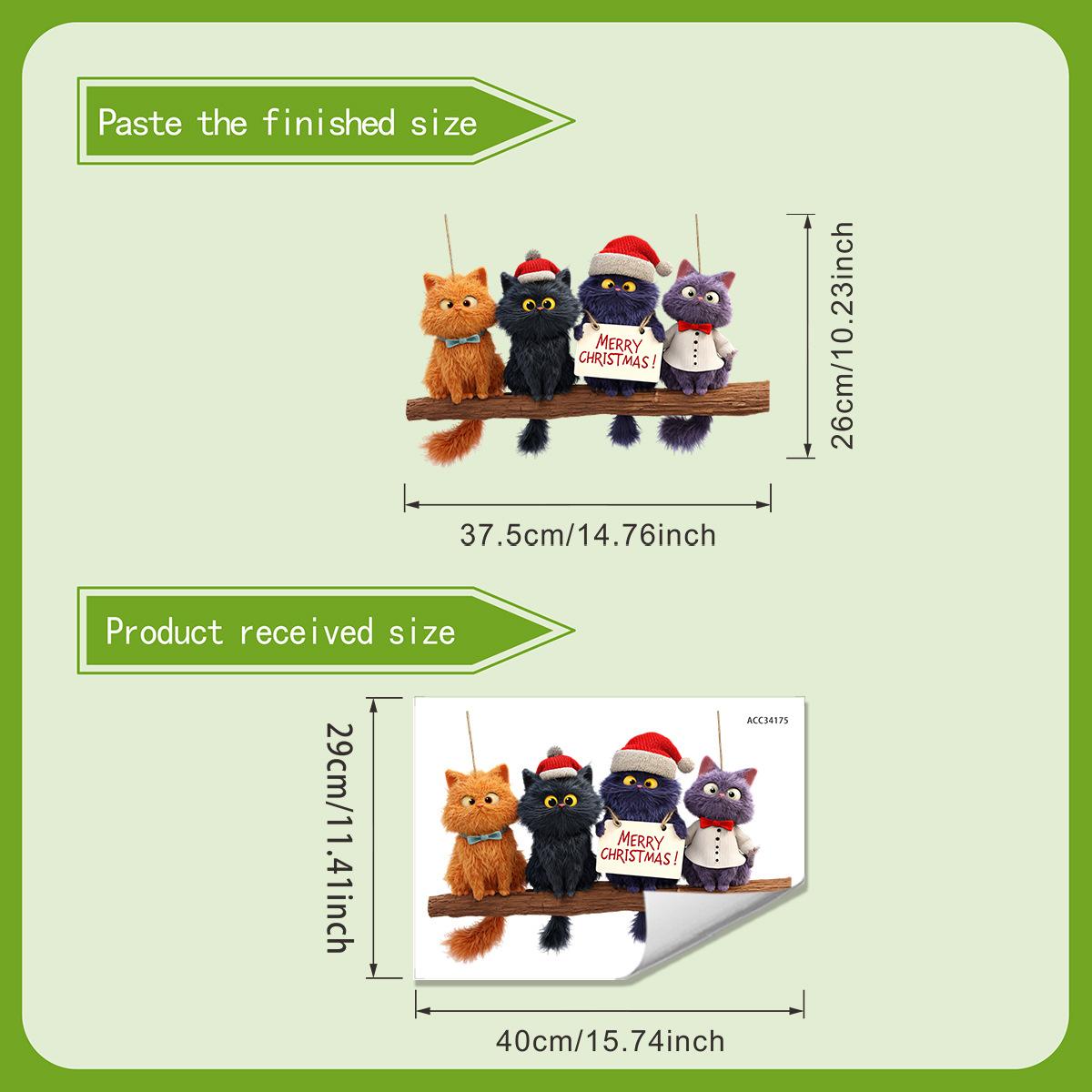 

Мультяшні Різдвяні Наклейки на Стіну з Котами, Різдвяні Наклейки для Прикраси Кімнати 30*40cm