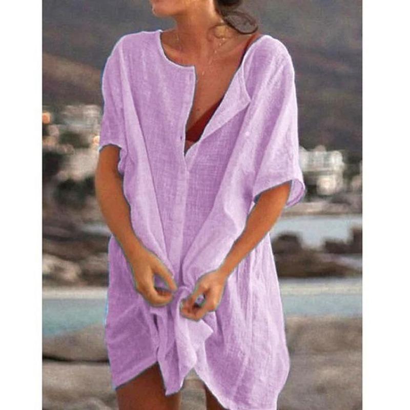 Women's Fashion Casual Summer Spring Solid Color Print Short Sleeve O-Neck Blouses & Shirts