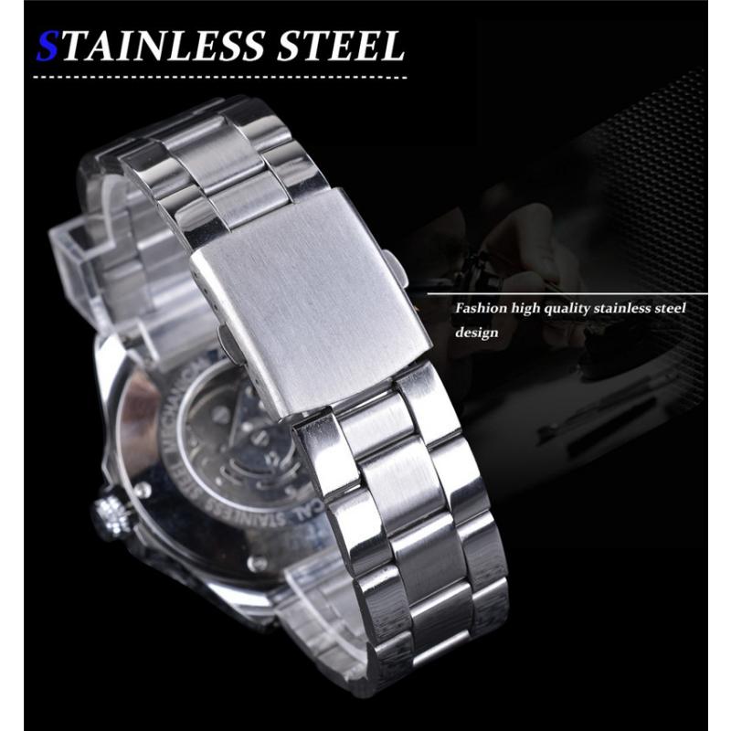 Forsining Men's Fashion Openwork Luminous Waterproof White Skull Mechanical Watch
