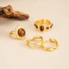Ingemark Conjunto de 4 Peças Anéis Abertos Vintage Oval Pedra Marrom para Mulheres Luxo Redondo Cor Dourada Anel de Falange Ajustável Nova Joia Presente