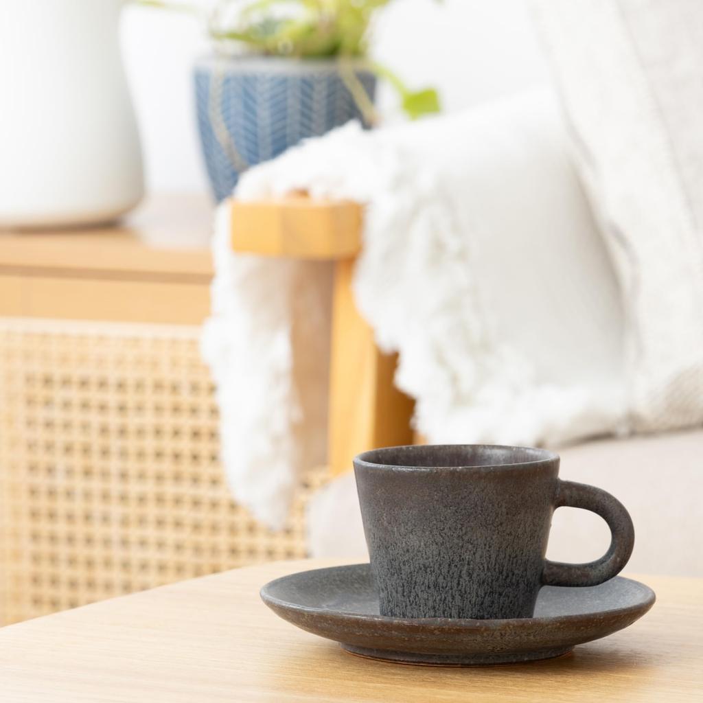 Marui Seito Shigaraki Ware Hechimon Cup & Saucer, 160ml Capacity, Black Kiln-Changed, Brown, MR-3-4388