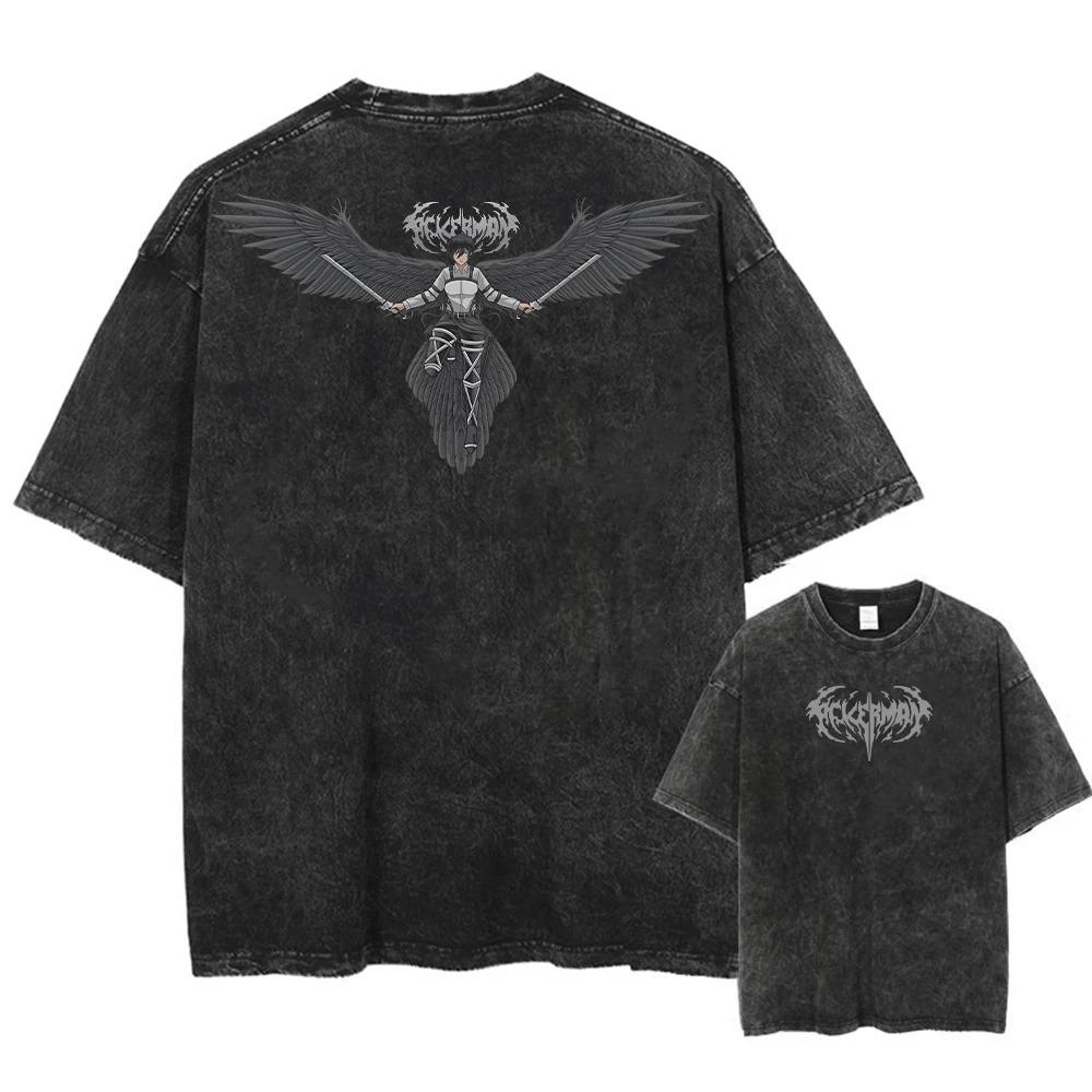 

Japan Classic Anime Fan Tshirts Attack on Titan Eren Jaeger Printed Tee Men Women Vintage Washed Oversized Harajuku Cotton Tops S
