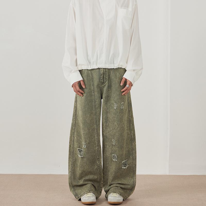 

LKTM Унисекс Винтажные Выстиранные Рваные Широкие Повседневные Брюки с Изогнутыми Штанинами XS (80-90 lbs) зелёный