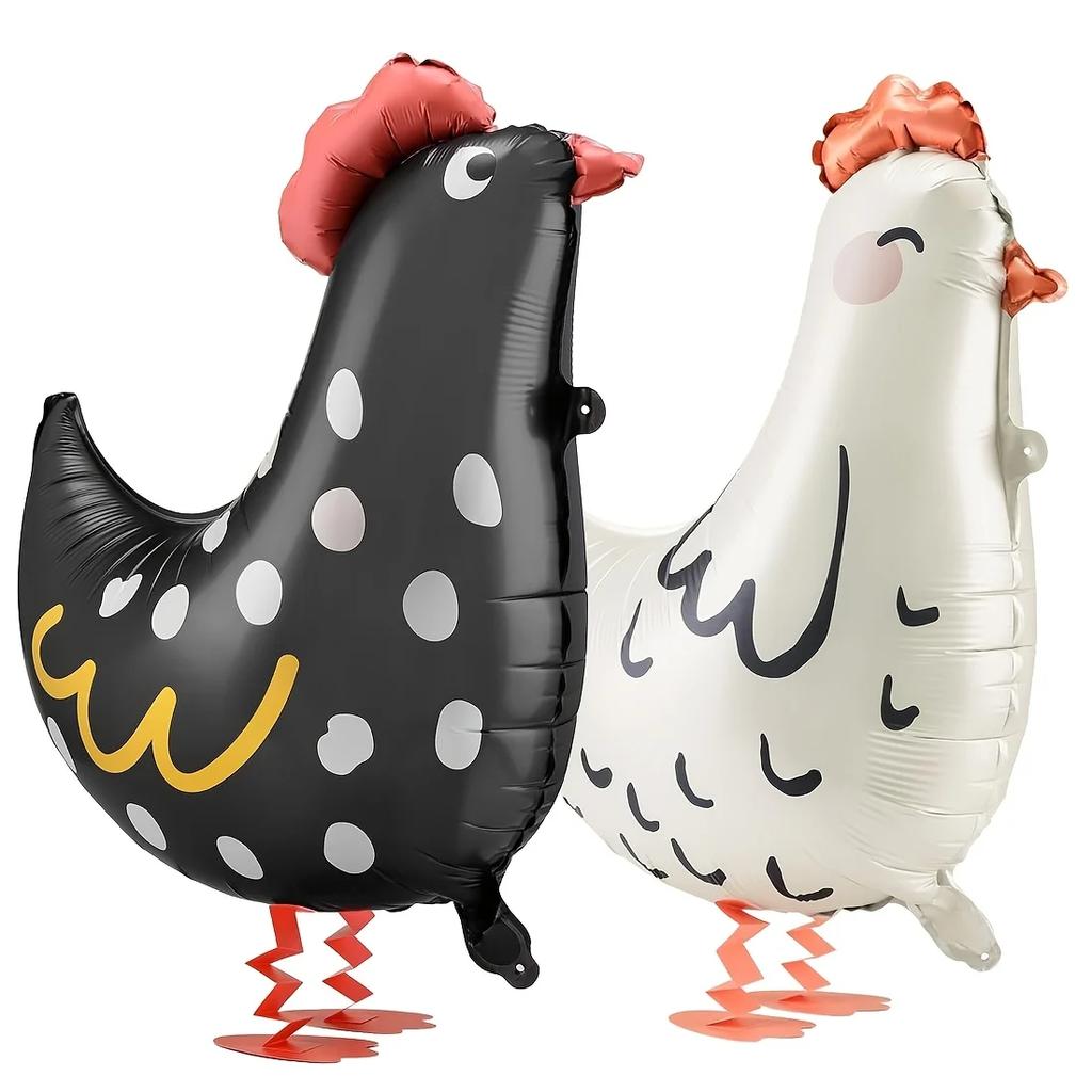 2pcs Chicken-Shaped Aluminum Foil Balloons Black White Polka Dot Cartoon Standing Decorations Children's Birthday Party Balloons