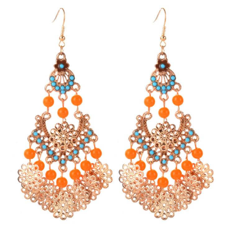 

Металлические выдолбленные в стиле ретро веерообразные серьги с каплями воды, маслом, цветком, длинные серьги с кисточками, украшение