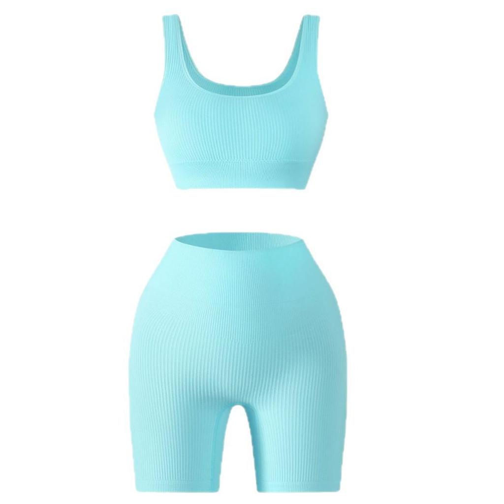 Ribbed Band Sports Bra & High-Waisted Peach Fitness Yoga Shorts Set