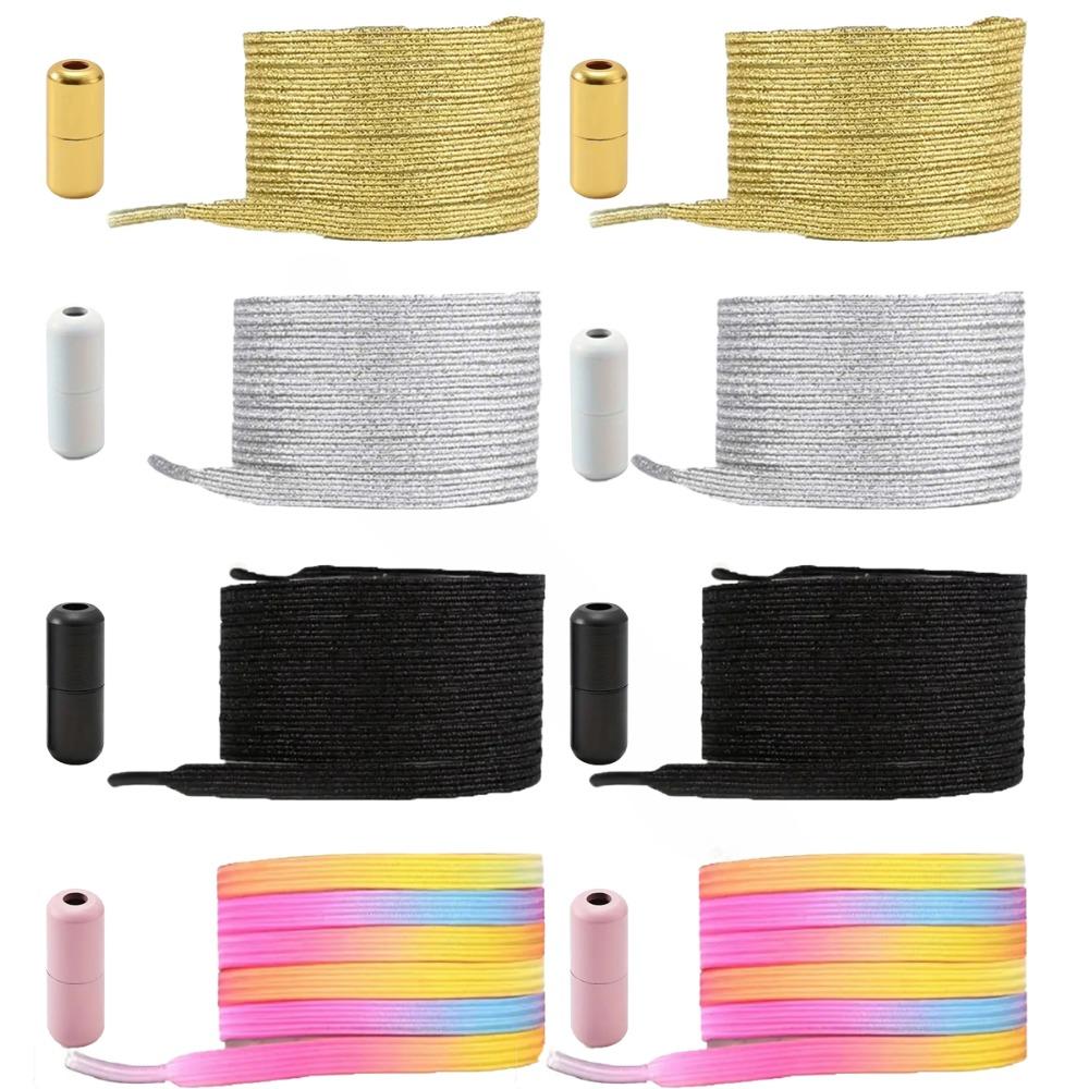 No Tie Elastic Shoelaces Pearl Light Colorful Shoelaces Flat Design Shoelace for Kids Adults Sneakers Shoe Accessories Polyester