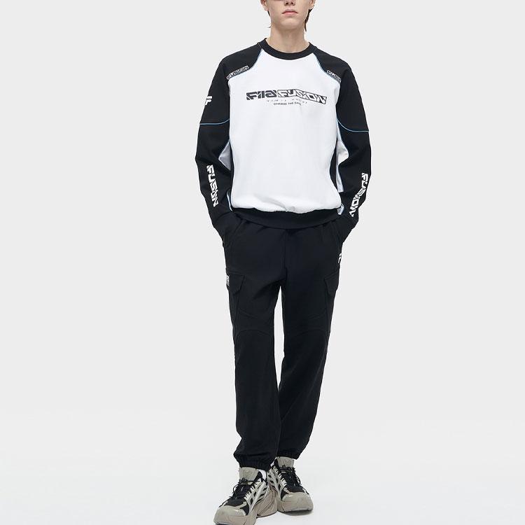 FILA Fusion Letter Mid-Waist Cuffed Loose Fit Cargo Knit Sports Pants Men pants Black T11M411601FBK