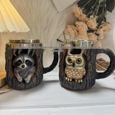 Handgefertigte Waschbär und Panda Baumhöhle Tasse