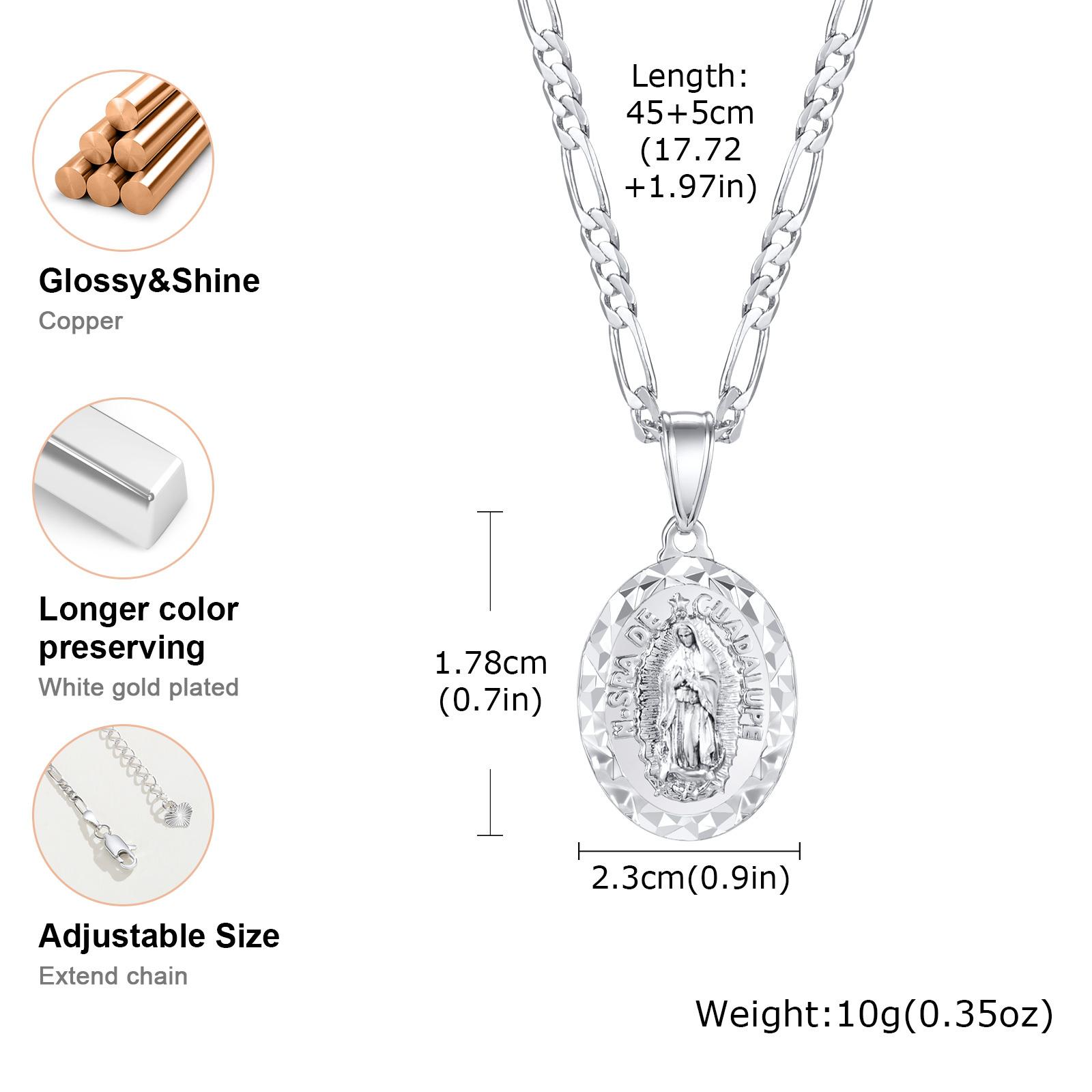 

Cubic Zirconia Virgin Mary Pendant Necklace For Women, Oval Heart Stainless Steel Figaro Chain, Catholic Religious Jewelry 45cm-50cm