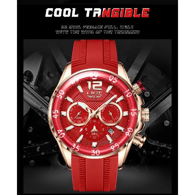 LIGE Neue Mode Herrenuhren Top Marke Luxus Quarz Armbanduhr Mann Sport Rotes Silikon Armbanduhr für Herren Reloj Hombre Chronograph