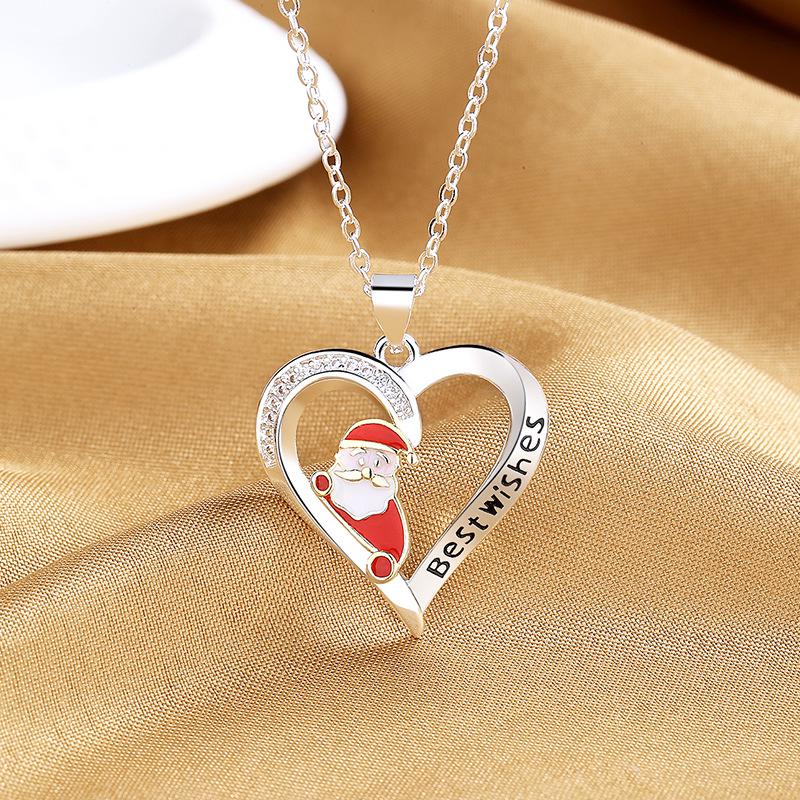 Luxury Heart-shaped Santa Pendant Necklace - Festive Jewelry for Women