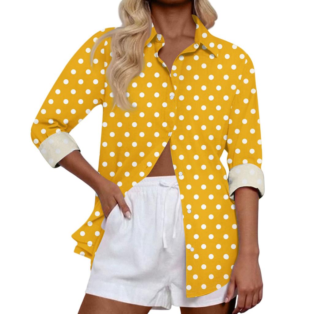 Women's Casual Fashion Tops Long Sleeve Button Loose Shirt